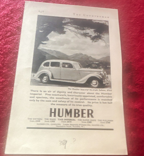 Humber vintage car advertising - vintage,