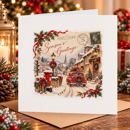 Vintage car christmas - vintage, card