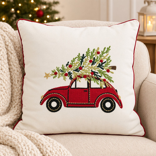 Christmas embroidered cushion - embroidered,